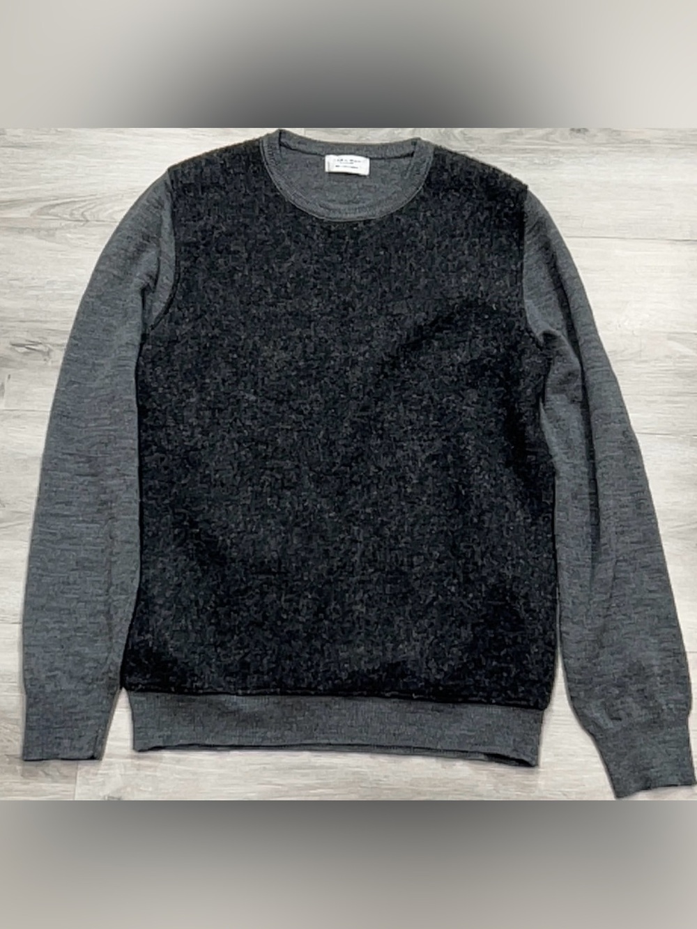 Zara Man Gray Textured Wool Blend Long Sleeve Crew Neck Sweater Mens Large